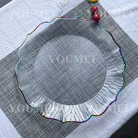 Assiettes de présentation en plastique irisé de luxe, bord fleuri martelé, pour décoration de table de mariage, transparentes, vente en gros, fournitures pour événements et fêtes