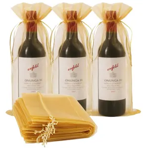 שקיות יין אורגנזה טהור 14.6x5.5 "שקיות מתנה יין רשת מטלטעים עניבות בקבוק יין רשת חרוז שמיש עטיפה לשימוש