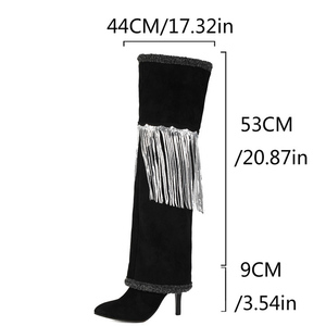 Bottes hautes à franges pour femme, grande taille 45, en daim et fourrure, à revers, bout pointu, talons aiguilles - Product Image 6