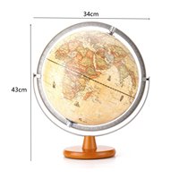 Globe terrestre antique vintage en bois, métal et plastique, grande taille 30 cm, multilingue, décoration de bureau à domicile, éducation