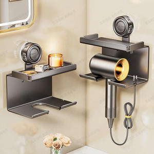 Support mural d'angle pour sèche-cheveux à fixation par ventouse Ltcng, gris titane, avec plateau pour téléphone, pour rangement de salle de bain - Product Image 2