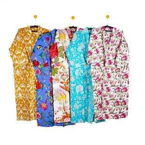 Bata de algodón 100% para mujer, estampada con flores, manga corta, cuello en V, largo completo, informal, para verano, ropa de dormir, albornoz - Product Image 6