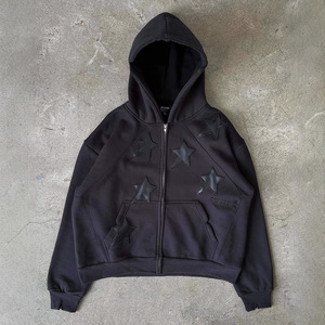 Nouveau <span class=keywords><strong>sweat</strong></span>-shirt à <span class=keywords><strong>capuche</strong></span> zippé à manches régulières tendance unisexe imprimé étoile, style streetwear décontracté - Product Image 2