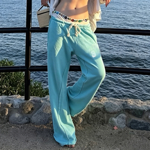 Women's Summer Eco-Friendly Breathable Letter Print Casual Sporty Pants <b>Elastic</b> Waist Drawstring Pockets Loose Fit Culottes Gym - Product Image 4