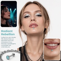 Bestseller ASTM-F136 Titane G23 à filetage interne avec Zircon Cubique, Labret, Clou d'oreille pour cartilage, Anneaux de lèvre, Série Basique, Bijoux de piercing