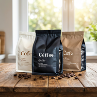 Sacs d'emballage pour café en gros, personnalisés, minimalistes, résistants à l'humidité, à fond carré, 3 couleurs, finition mate, pour la vente au détail de grains de café torréfiés