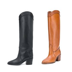 Botas hasta la rodilla para mujer de otoño e invierno europeas y americanas, tacón bajo, tacón grueso, diseño de piel de vaca, talla grande, compra rápida en - Product Image 1