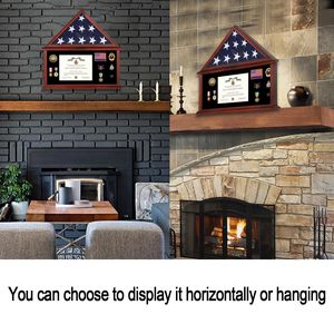 <span class=keywords><strong>Vitrine</strong></span> en bois massif avec <span class=keywords><strong>verre</strong></span> trempé - Boîte à drapeau en acajou pour drapeau plié de 5'x9.5' et support pour certificat - Product Image 5