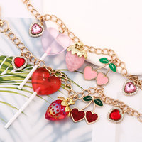 Chaîne de sac bicolore en émail et strass, motif cœur, fraise, cerise, dorée, mignonne, porte-clés et breloque de sac