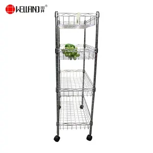 4 Tiers Chrome Mini Metal Wire Shelf Basket Kitchen Rack Trolley