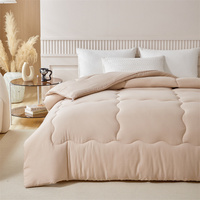 Couette en coton lavé 100% polyester, bord festonné beige, ensemble de literie matelassée toutes saisons 4 pièces
