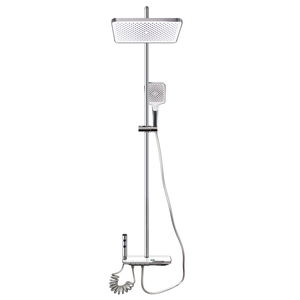 Grifo Mezclador de Agua Fría y Caliente de Diseño Moderno, Grifo Termostático Plateado para Ducha, Sistema de Cascada de Agua de Lluvia para Baño, Acero Inoxidable - Product Image 1