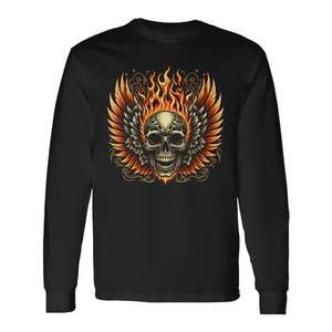 Camiseta de Manga Larga con Diseño Gráfico Divertido de Calavera Flameante con Alas, Producto Promocional - Product Image 1