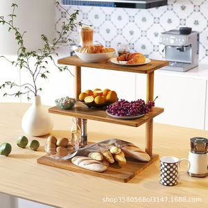 Wooden Multi Tier Shelf 3 Layers Rectangle Standing Type <b>Storage</b> <b>Trays</b> For Desktop Organization - Product Image 4