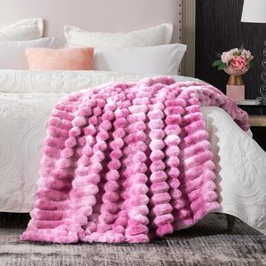<span class=keywords><strong>Plaid</strong></span> en fausse fourrure pour canapé, couverture douillette et chaude en peluche rayée pour canapé, chambre à coucher, salon, 50 * 60 pouces, <span class=keywords><strong>rose</strong></span> tie-dye - Product Image 4
