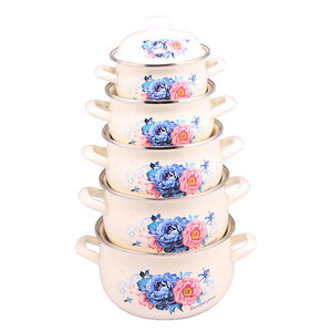 Vente en gros d'usine du <span class=keywords><strong>meilleur</strong></span> ensemble d'ustensiles de cuisine en émail pleine fleur ensemble de casseroles à vapeur en céramique au design classique 5 pièces - Product Image 4