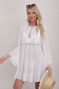 JINRU-<span class=keywords><strong>Robe</strong></span> tunique de plage à manches longues pour femmes, vêtements d'été, vêtements de plage, dentelle, crochet - Product Image 3