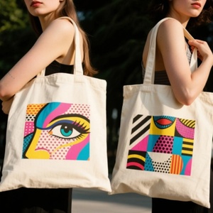Custom Geometric Figure Printing <b>Blank</b> Custom Printed Canvas Cotton Duffle Tote Bag with Custom Logo Customized Colors Big Size - Product Image 3