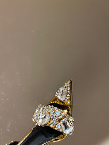 Sandales d'été formelles à talon aiguille de 105 mm, entièrement ornées de diamants, avec bride dorée de luxe cousue à la main, style très tendance - Product Image 4