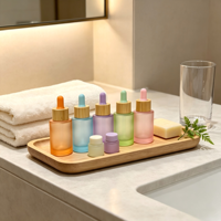 Botol Kaca Pipet 30ml dengan Logo Kustom, Tutup Bambu, Botol Kosong untuk Serum Wajah, Minyak Tubuh, Solusi Kemasan Massal