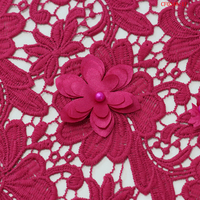 Tissus en Guipure Brodés 3D à Motifs Floraux et Perles, Dentelle Soluble dans l'Eau, Tissus de Broderie