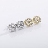 Boucles d'oreilles clous rondes dorées et argentées avec zircons cubiques en grappe et fermoir à vis pour hommes et femmes, bijoux hip-hop streetwear, cadeau