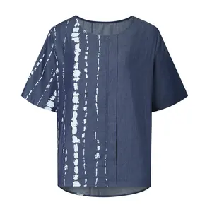 Impression Offset Personnalisée Fabrication de Vêtements Mode Denim Tops Chemises Printemps Mode 2024 Bleu Indigo 100% Coton Blouse Femmes