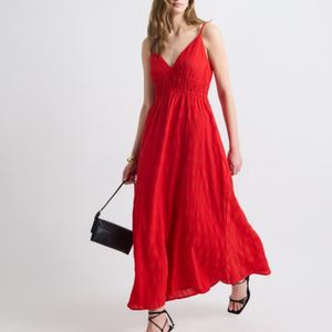 Vestido Maxi Casual Bohemio con Textura Jacquard, Cuello en V, Sin Mangas, Cintura Elástica, Diseño de Parches, Color Sólido, Talla XS para Verano, Nueva Llegada 2025 - Product Image 6