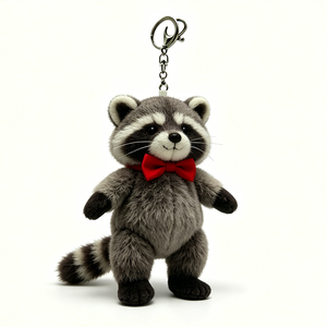 Llavero de peluche de mapache personalizado con lazo rojo de 11 cm a 30 cm, juguete unisex para niños y adultos - Product Image 1