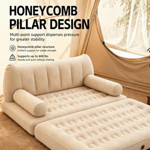 Canapé-lit gonflable 5-en-1 de luxe moderne en PVC, lit d'appoint double pour le camping, matelas de voyage avec dossier, mobilier de salon - Product Image 1