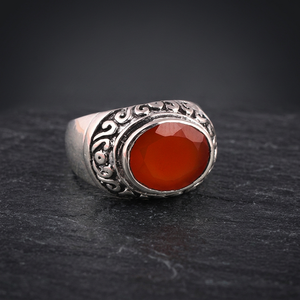 Anillos de Plata de Ley 925 con Gema de Coral, Estilo Vintage Unisex, Chapados en Plata, Corte Ovalado, para Boda, Compromiso, Fiesta, Aniversario - Product Image 2