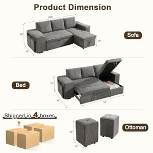 Sofá Cama Extraíble con Espacio de Almacenamiento, Sofá Cama en Forma de L Reversible con Otomana Móvil, Tapizado en Chenilla - Product Image 2