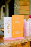 Double panneau de menu en acrylique personnalisé pour mariage Bar et fête modernes Présentoir de bureau Matériau Pmma Emballage en carton