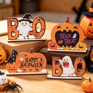 Décorations de bureau transfrontalières pour Halloween : Tableau 3D en bois de dessin animé avec fantôme et citrouille, Ornements de <span class=keywords><strong>table</strong></span> à manger pour la maison pour la Fête des Morts - Product Image 1