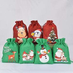 Pochettes à cordon en jute naturel recyclables 10*14cm Emballage de bijoux et sacs-cadeaux de bonbons de Noël - Product Image 2