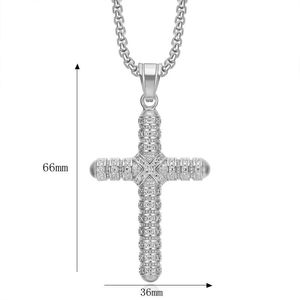 Collier avec pendentif croix en acier inoxydable, serti de pierres, bijoux de mode unisexe - Product Image 5