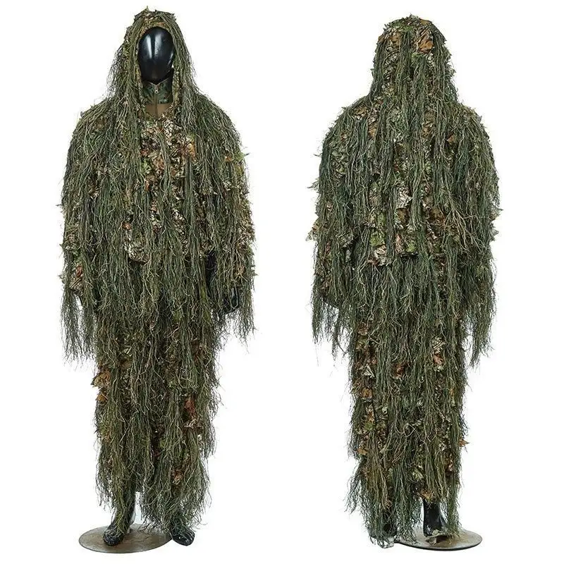 Pakaian 3D Ghillie Sniper daun maple campuran wol sutra Ghillie setelan Multicam kemeja celana Hutan