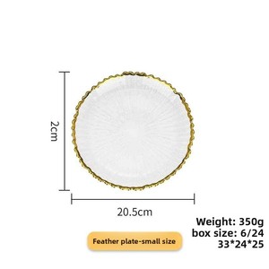 Assiettes de présentation plates en <span class=keywords><strong>verre</strong></span>, bord doré, en forme de plume, pour steak, fruits, desserts, et service de collations, pour dîner de mariage - Product Image 5