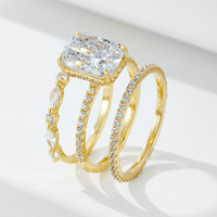 Bague pour femme en argent S925, testée positivement, avec moissanite GRA couleur D, taille géométrique Ice Flower Cut, ensemble de bagues empilables pour femme
