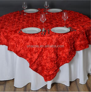 Romántico elegante decorativos roseta raso bordado mantel superposiciones de boda - Product Image 6