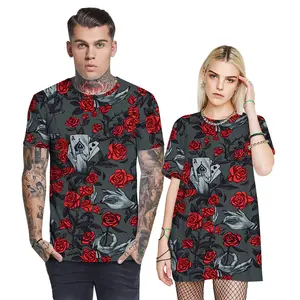 Evertop OEM aşk ve güller gömlek tasarımcısı baskı Tee 6xl büyük ve uzun boylu büyük gömlek yaz büyük beden tişört süblimasyon T Shirt