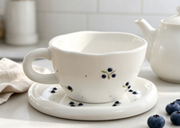 Mug à Latte en Céramique Vintage Motif Cerise, Couleurs Sous Glaçure, Idéal pour le Thé de l'Après-midi et l'Usage Quotidien