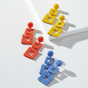 ต่างหูทำมือจากลูกปัดแก้วน้ำหนักเบา ดีไซน์ลายเย็บ สำหรับงานปาร์ตี้ - Product Image 1