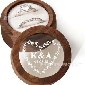 Wooden <b>Ring</b> Box Round Walnut Color Elegant Jewelry <b>Storage</b> Wedding <b>Ring</b> Packaging With Engraved Logo Customizable - Product Image 1