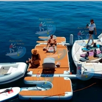 Dock flottant gonflable, pont pneumatique Drop Stitch, tapis antidérapant en EVA imitation teck avec anneaux en D pour l'amarrage de jet ski, yachts et bateaux de service