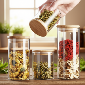 <b>Glass</b> Storage Jars With Bamboo Lids For Tea And Spice <b>500Ml</b> 1L 2L Sealed Moisture Proof - Product Image 1