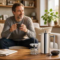 Cafetière à piston en acier inoxydable 304 à double paroi isolée, style européen, avec infuseur à thé et filtre à mailles fines