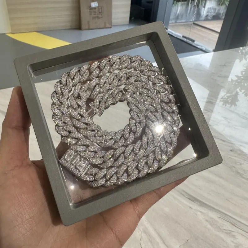 12MM 15MM 20MM 모이사나이트 하이 퀄리티 손으로 만든 925 스털링 실버 쿠바 링크 체인 패스 다이아몬드 테스터