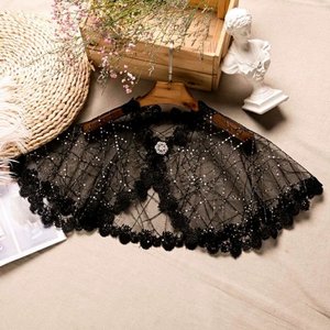 Elegante Capa Negra de Encaje con Cuentas y Lentejuelas, Bolero de Malla de Poliéster Vintage <span class=keywords><strong>para</strong></span> Eventos Nocturnos, Bodas, <span class=keywords><strong>Fiestas</strong></span> de Graduación - Product Image 1