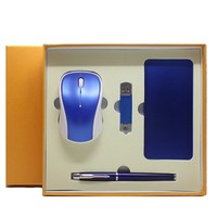 Nouveaux articles Port USB 3-en-1 avec banque d'alimentation 10000 MAh et clé USB avec souris Bluetooth et ensemble de stylos pour cadeau d'anniversaire